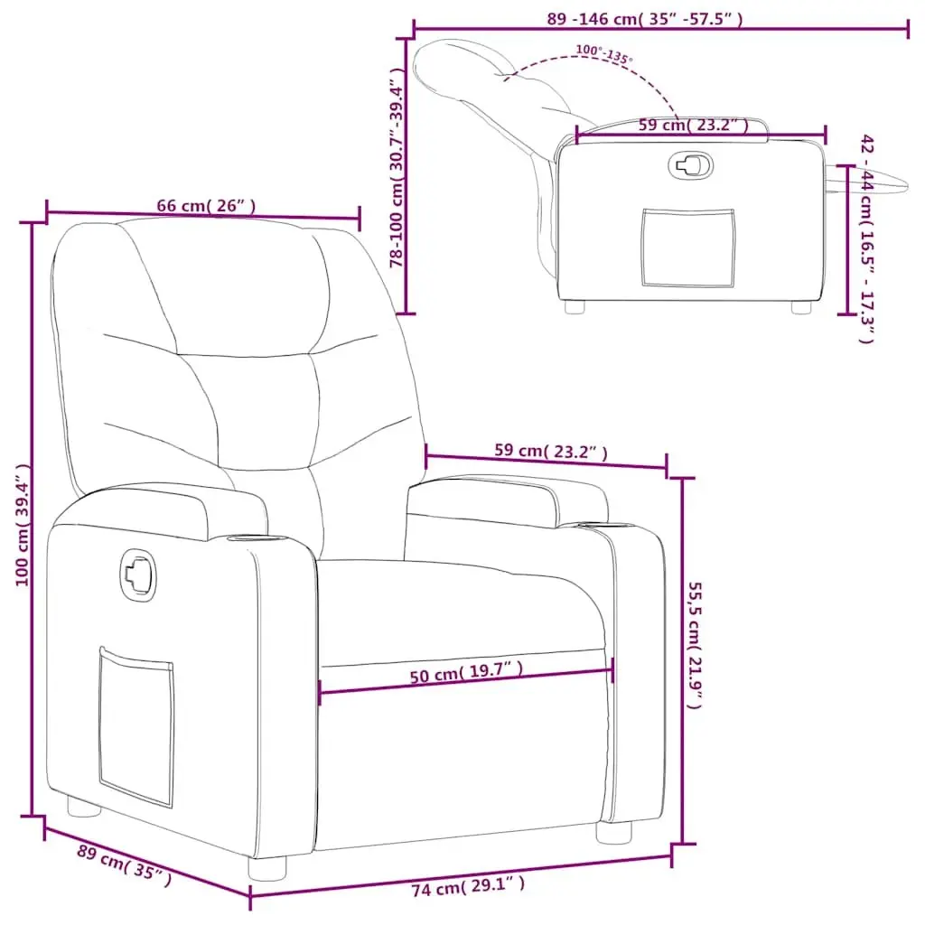 Recliner Armchair Manual Recline Fabric Lounge Chair with Cup Holders Side