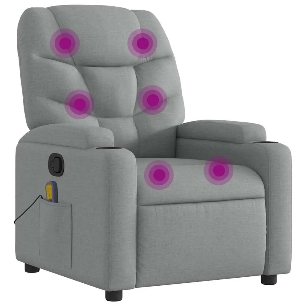 Manual Reclining Massage Chair Light Grey Fabric 6 Massage Points with Vibrating Function and Storage