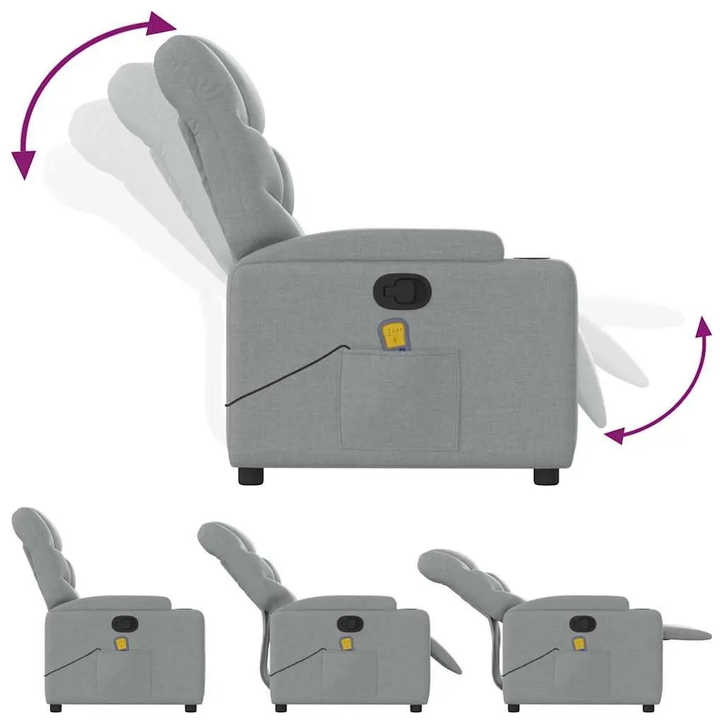 Manual Reclining Massage Chair Light Grey Fabric 6 Massage Points with Vibrating Function and Storage