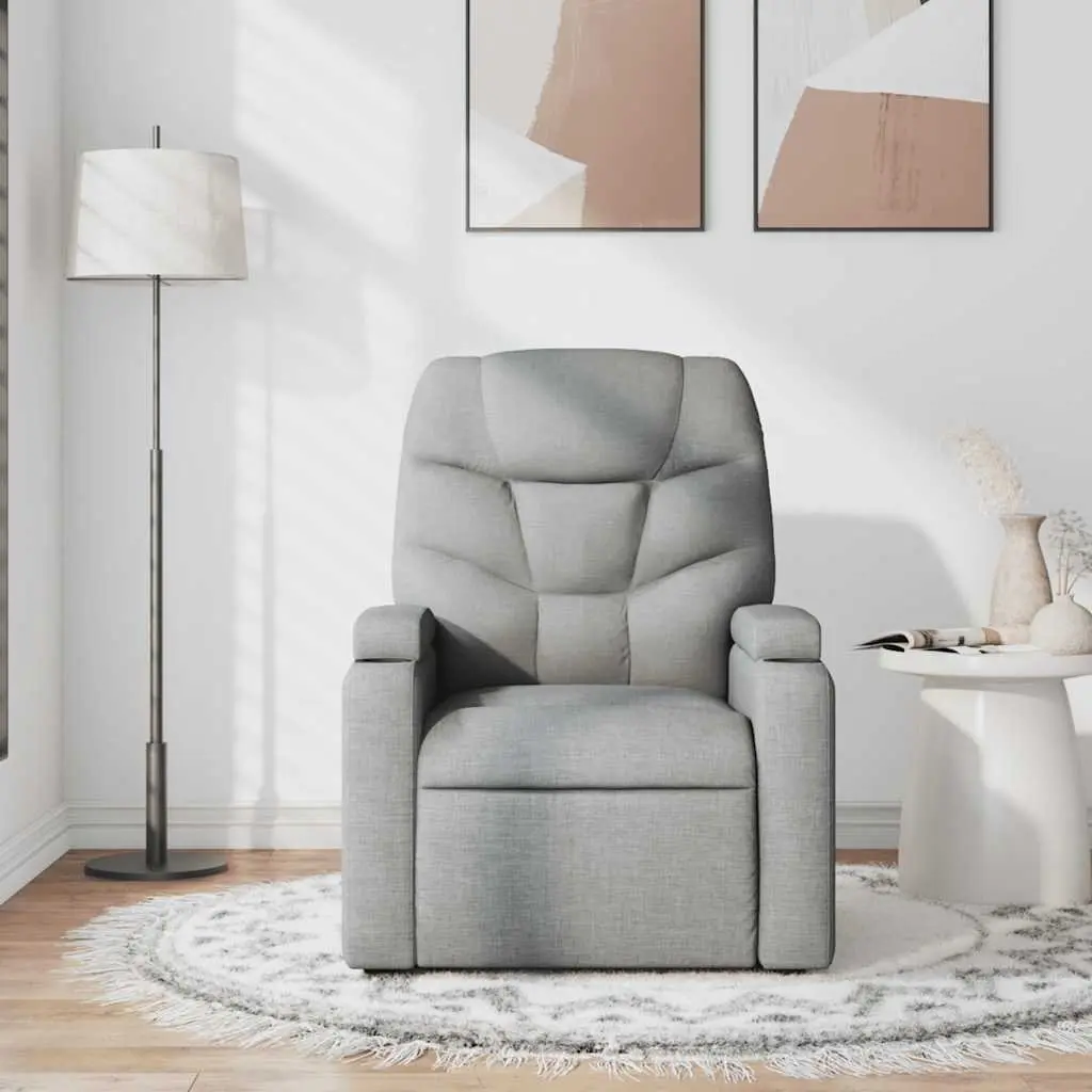 Manual Reclining Massage Chair Light Grey Fabric 6 Massage Points with Vibrating Function and Storage