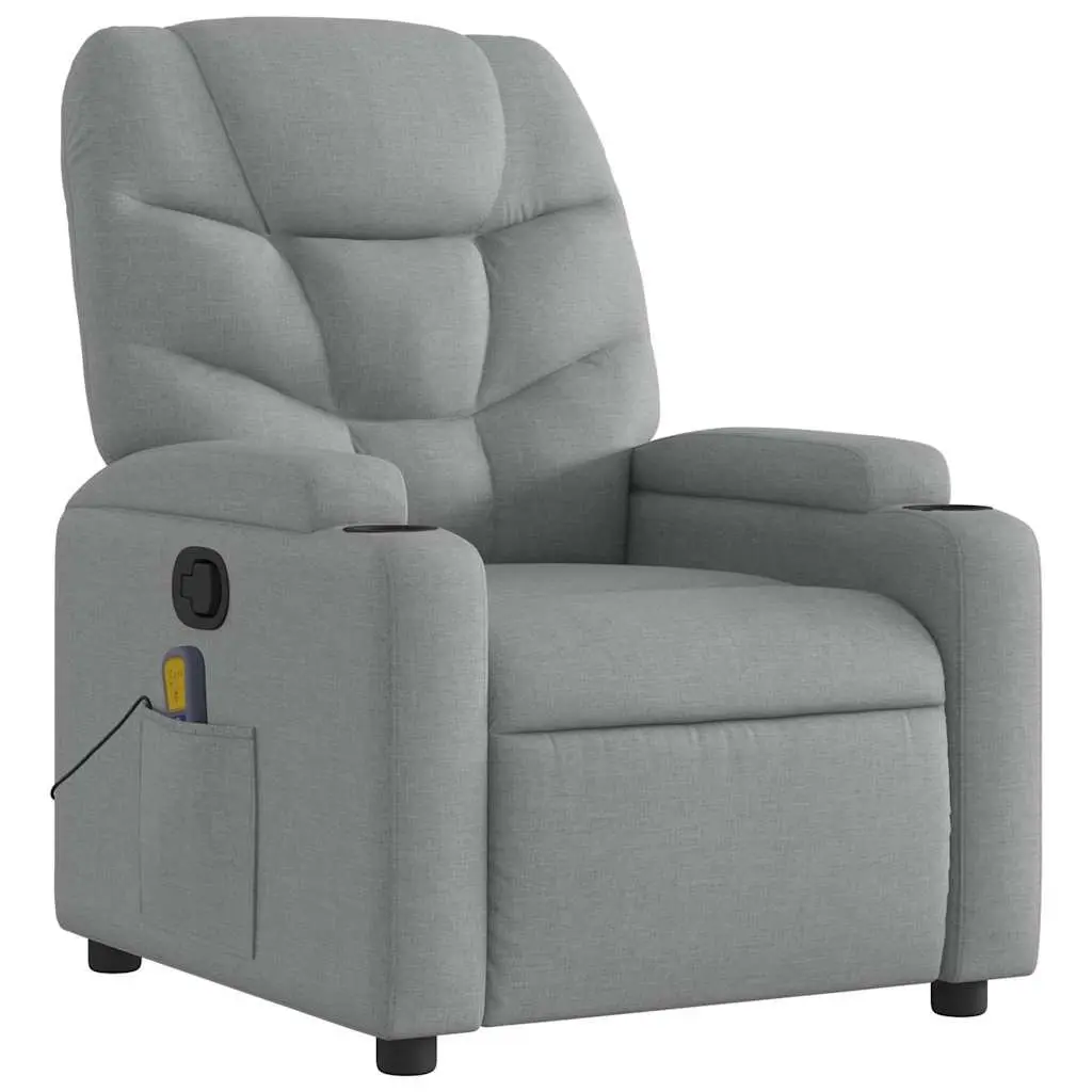 Manual Reclining Massage Chair Light Grey Fabric 6 Massage Points with Vibrating Function and Storage
