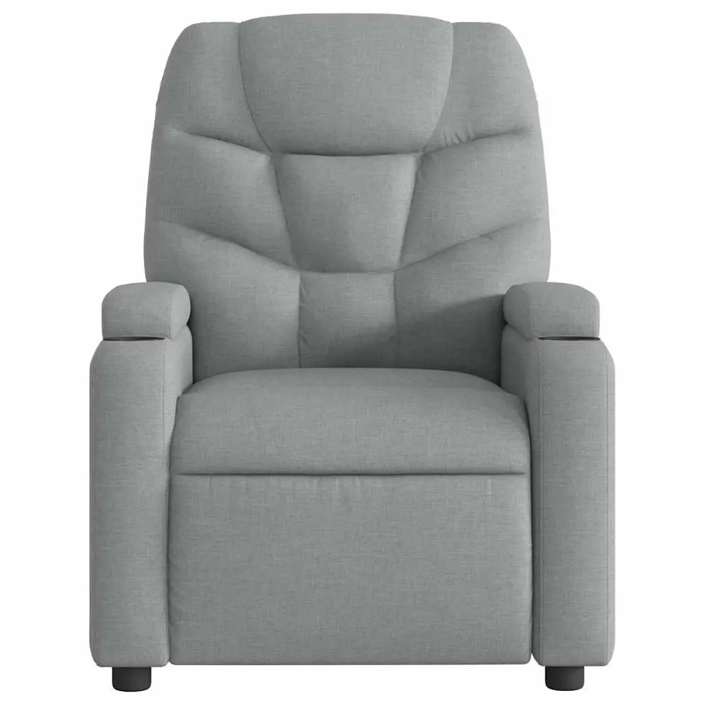 Manual Reclining Massage Chair Light Grey Fabric 6 Massage Points with Vibrating Function and Storage