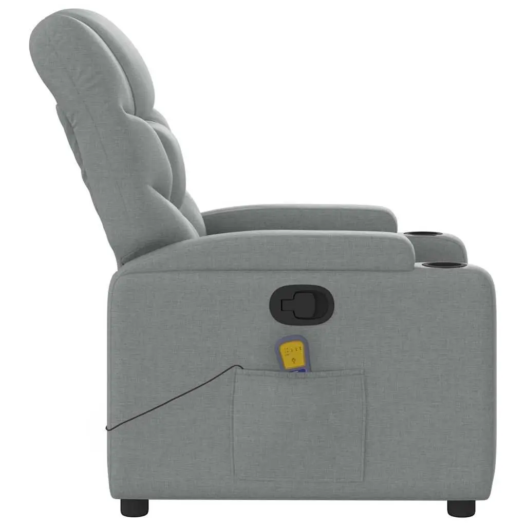Manual Reclining Massage Chair Light Grey Fabric 6 Massage Points with Vibrating Function and Storage