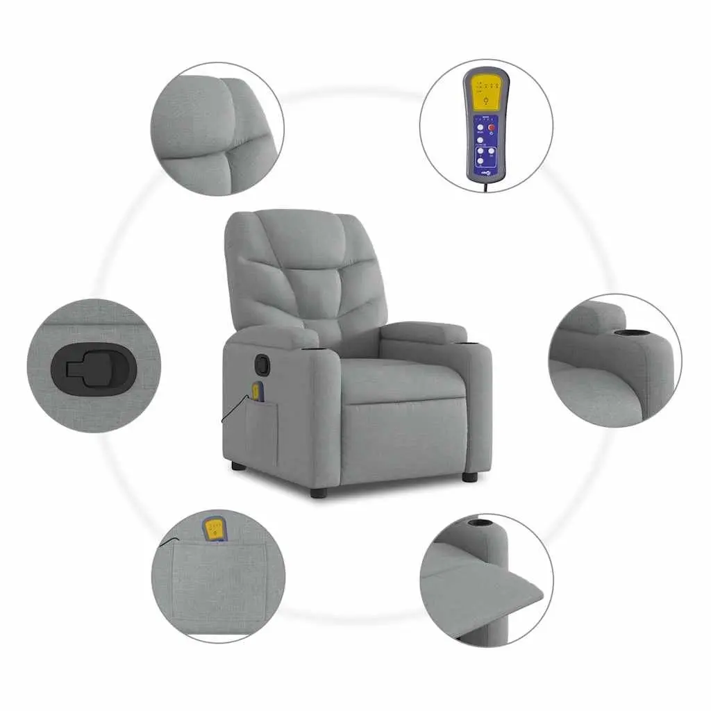 Manual Reclining Massage Chair Light Grey Fabric 6 Massage Points with Vibrating Function and Storage