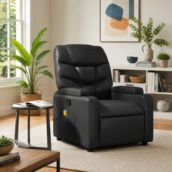 Massage Recliner Chair Black Faux Leather Manual Recline Vibration 6 Points