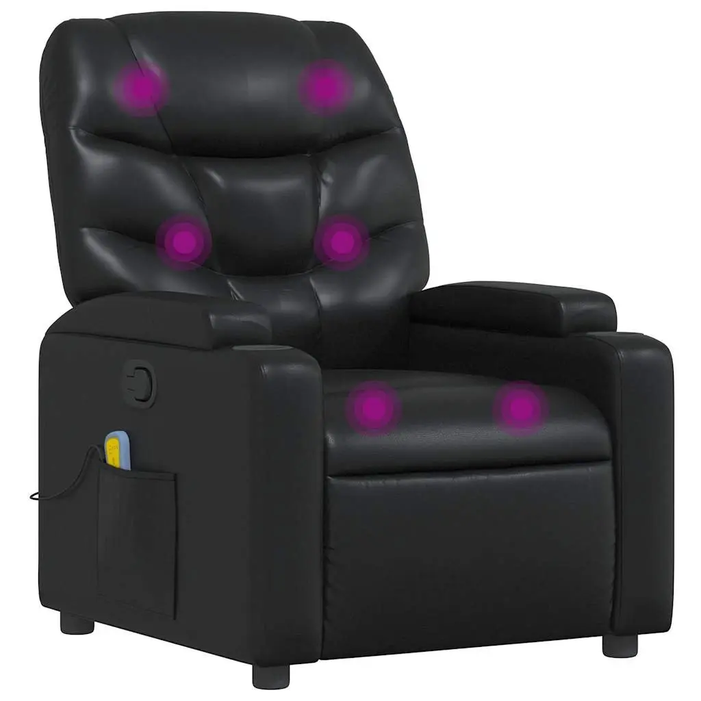 Massage Recliner Chair Black Faux Leather Manual Recline Vibration 6 Points