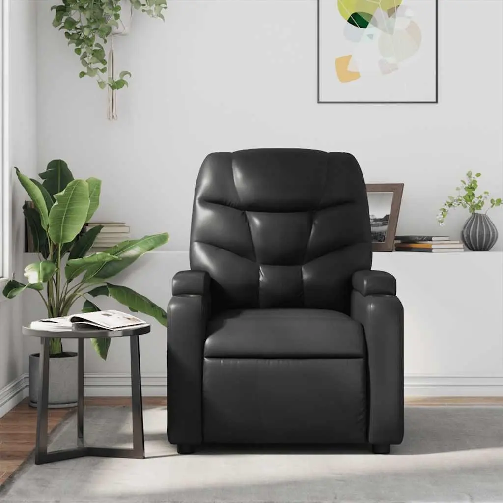 Massage Recliner Chair Black Faux Leather Manual Recline Vibration 6 Points