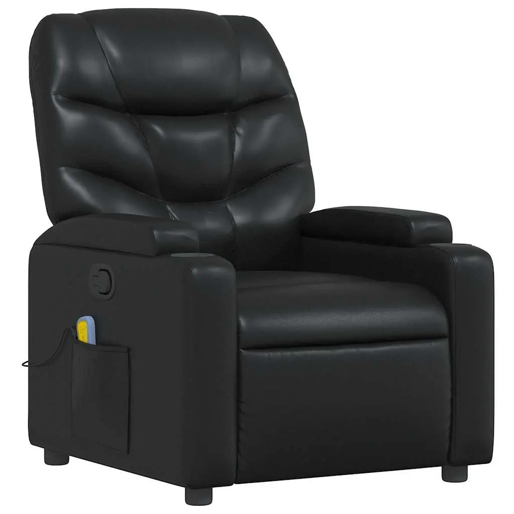 Massage Recliner Chair Black Faux Leather Manual Recline Vibration 6 Points