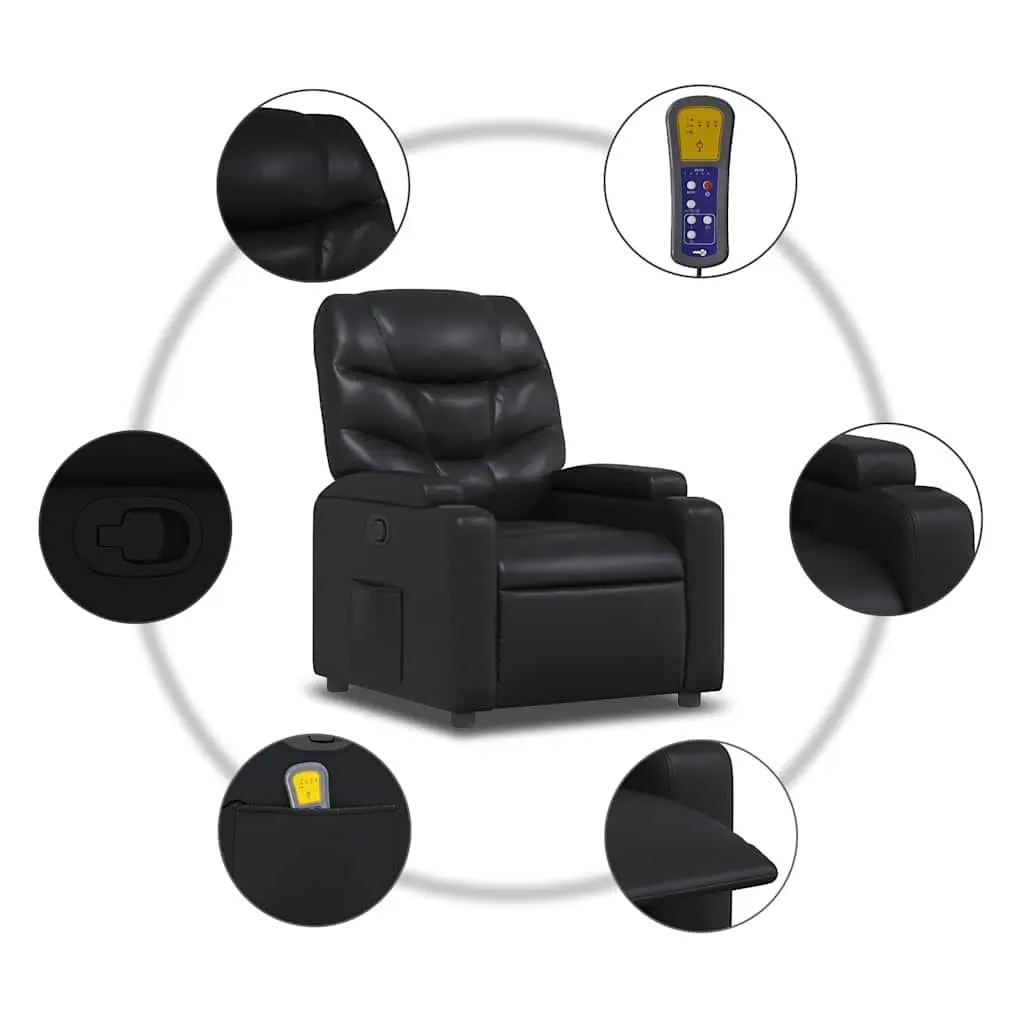 Massage Recliner Chair Black Faux Leather Manual Recline Vibration 6 Points