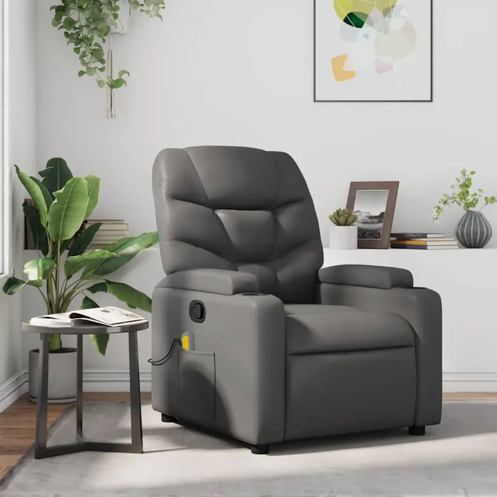Massage Recliner Chair Manual Recline Faux Leather 135 Degrees with Cup Holders