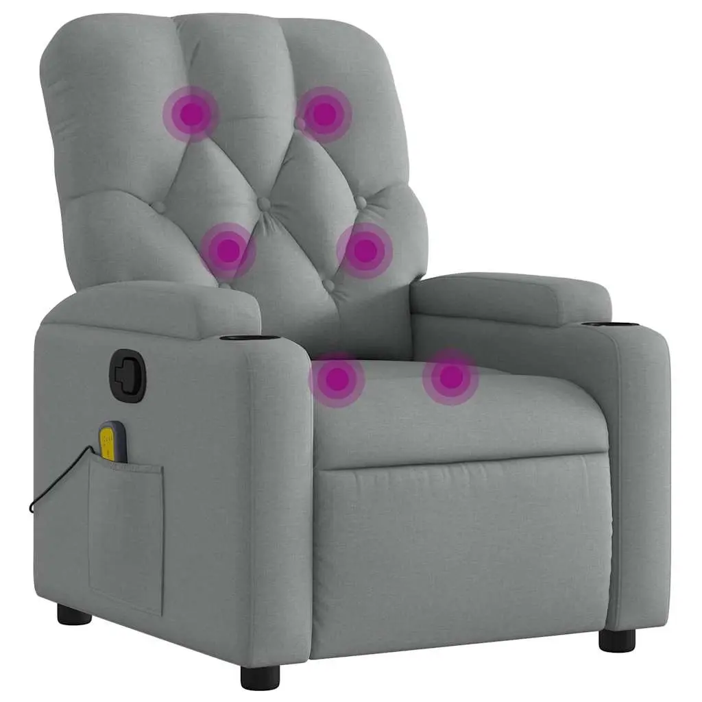 Massage Recliner Chair Grey Fabric Manual Recline Vibration 135 Degrees