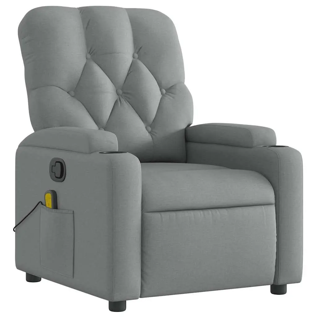Massage Recliner Chair Grey Fabric Manual Recline Vibration 135 Degrees