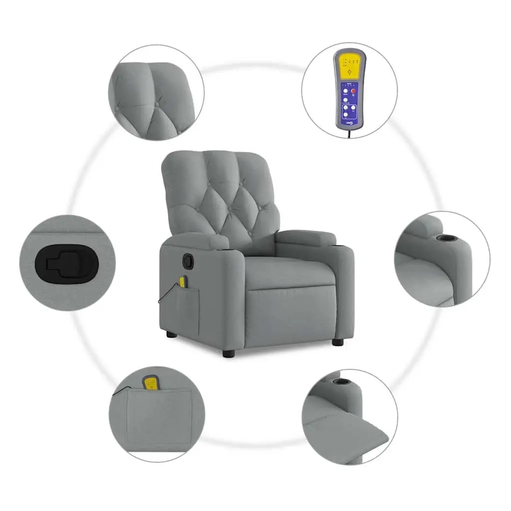 Massage Recliner Chair Grey Fabric Manual Recline Vibration 135 Degrees