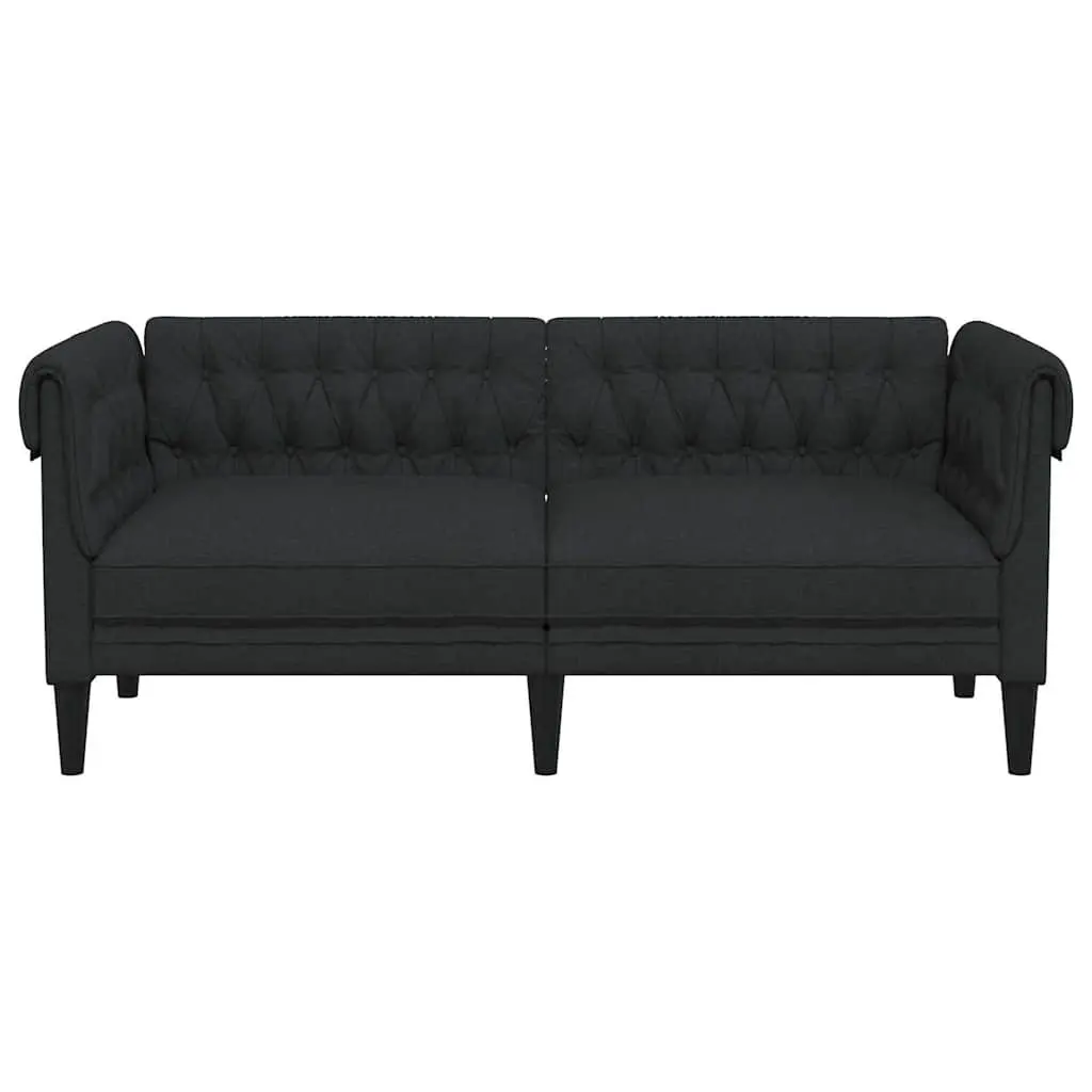 2-Seater Chesterfield Sofa Black Fabric Living Room Couch Classic Rolled Arm