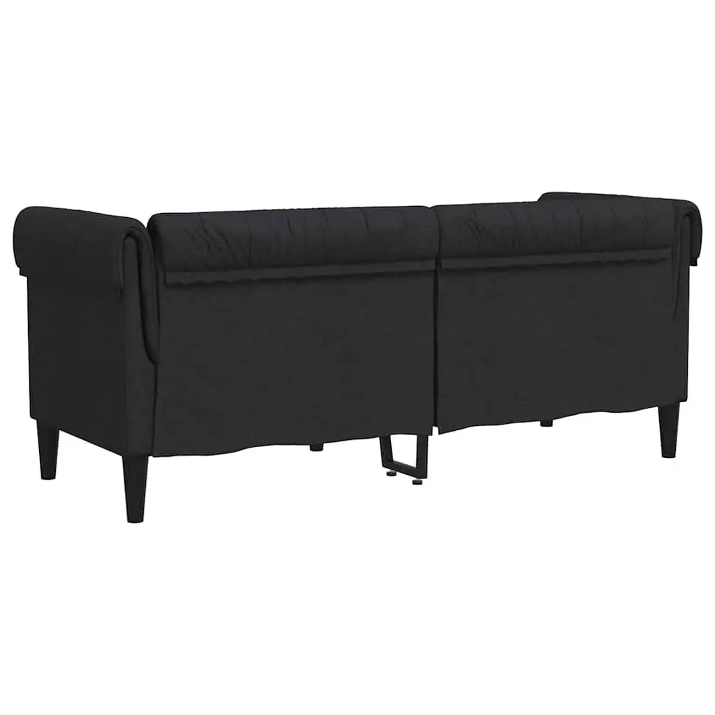 2-Seater Chesterfield Sofa Black Fabric Living Room Couch Classic Rolled Arm