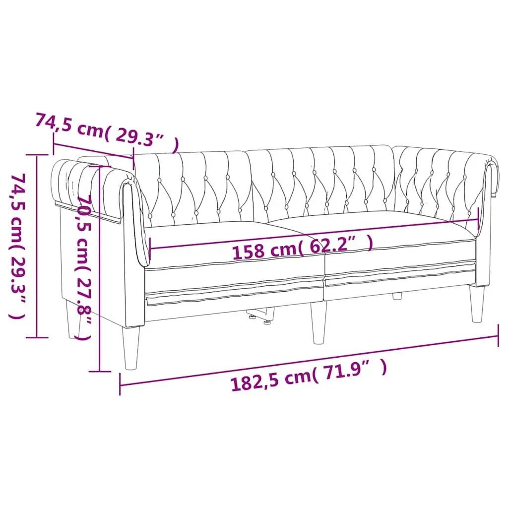 2-Seater Chesterfield Sofa Black Fabric Living Room Couch Classic Rolled Arm