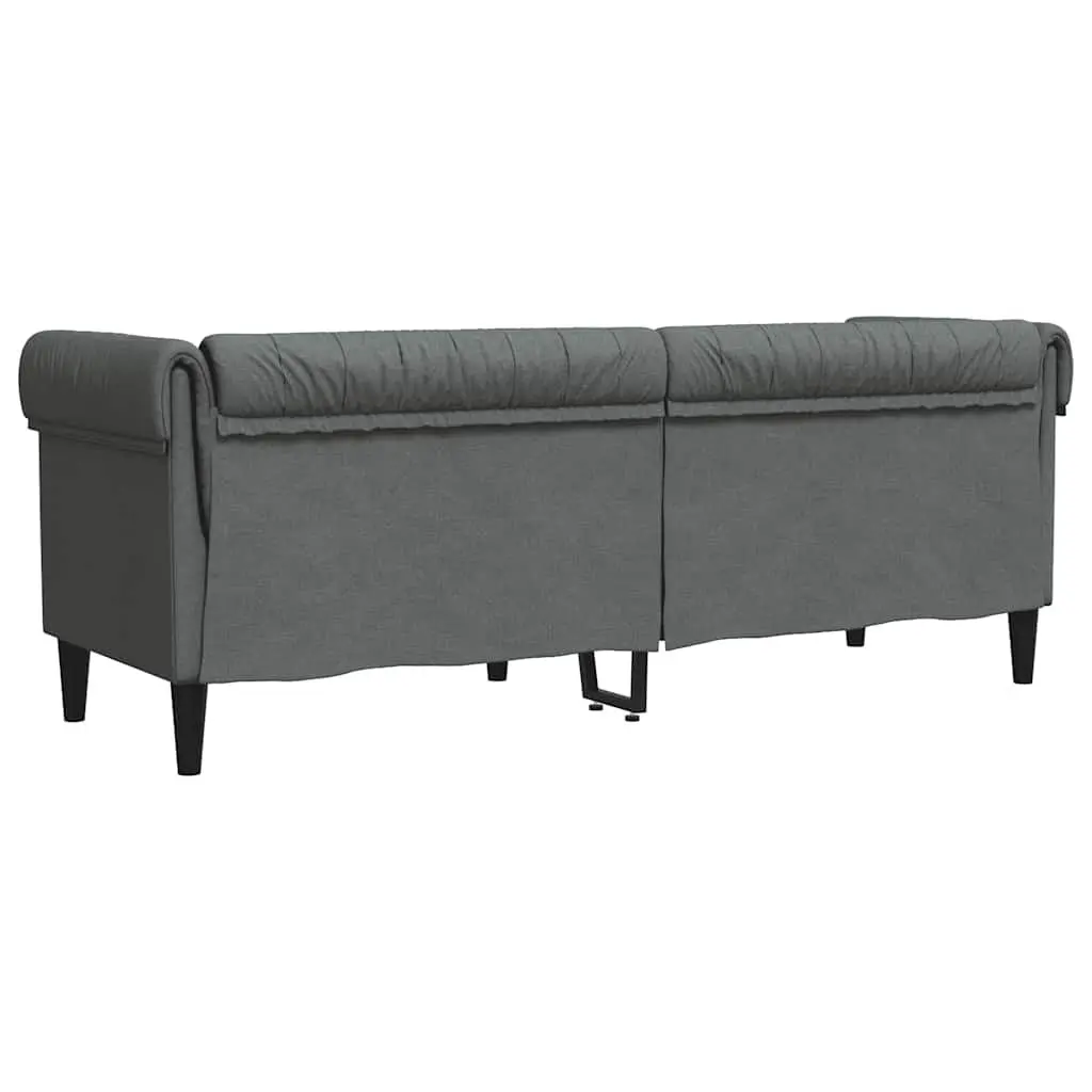 3-Seater Chesterfield Sofa Grey Fabric Living Room Couch Rolled Arm Design