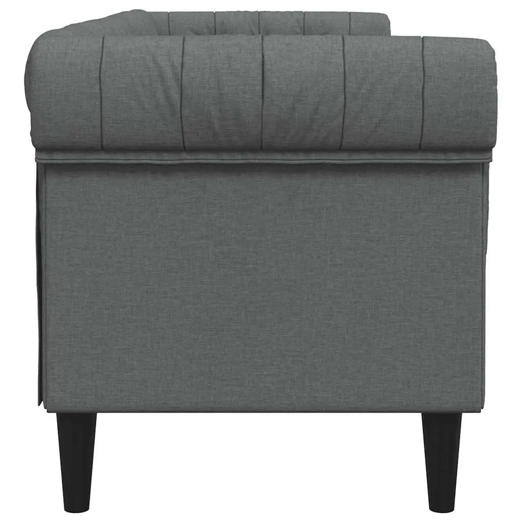 3-Seater Chesterfield Sofa Grey Fabric Living Room Couch Rolled Arm Design