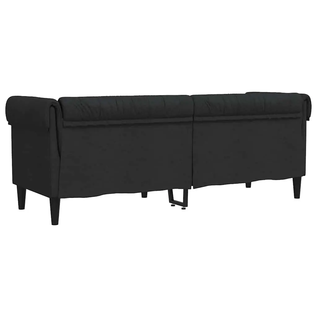 Chesterfield Sofa Black Fabric Deep Backrest Rolled Arm 3-Seater for Living Room