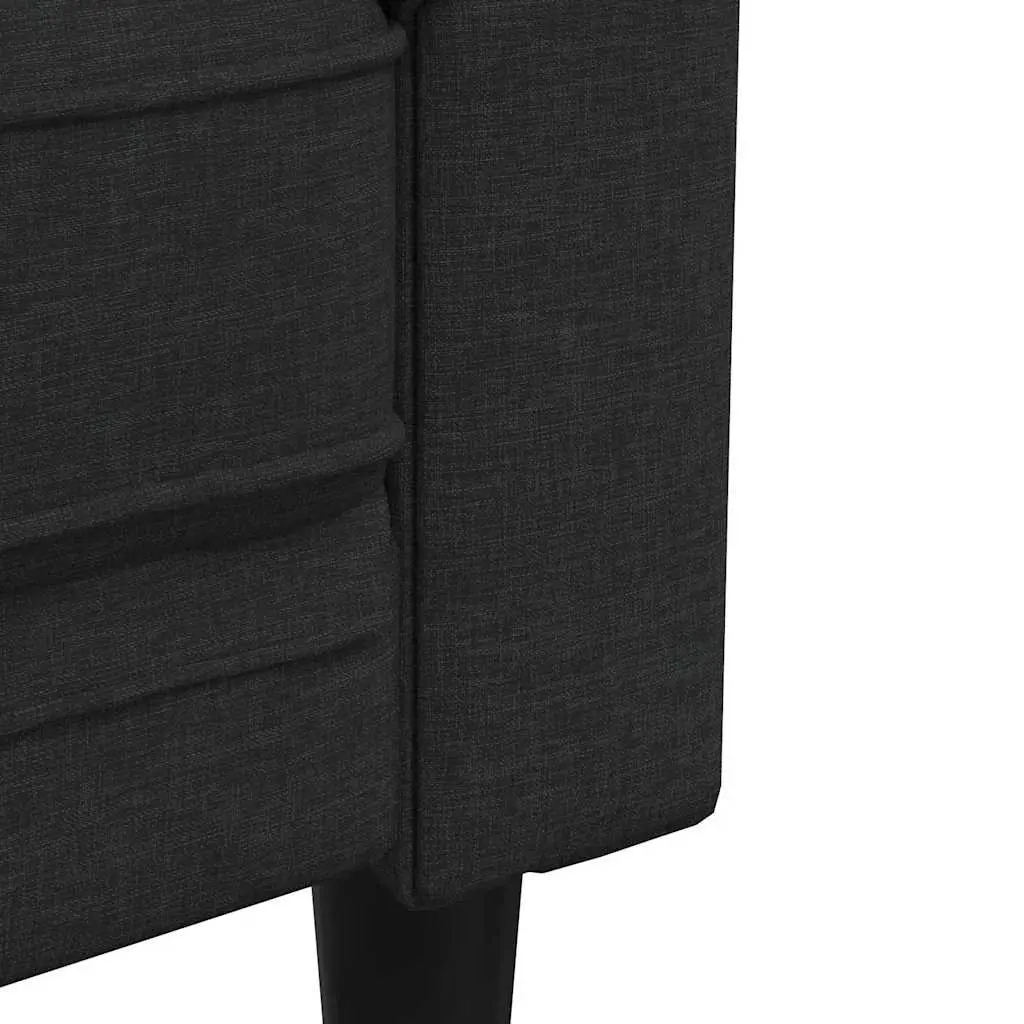 Chesterfield Sofa Black Fabric Deep Backrest Rolled Arm 3-Seater for Living Room