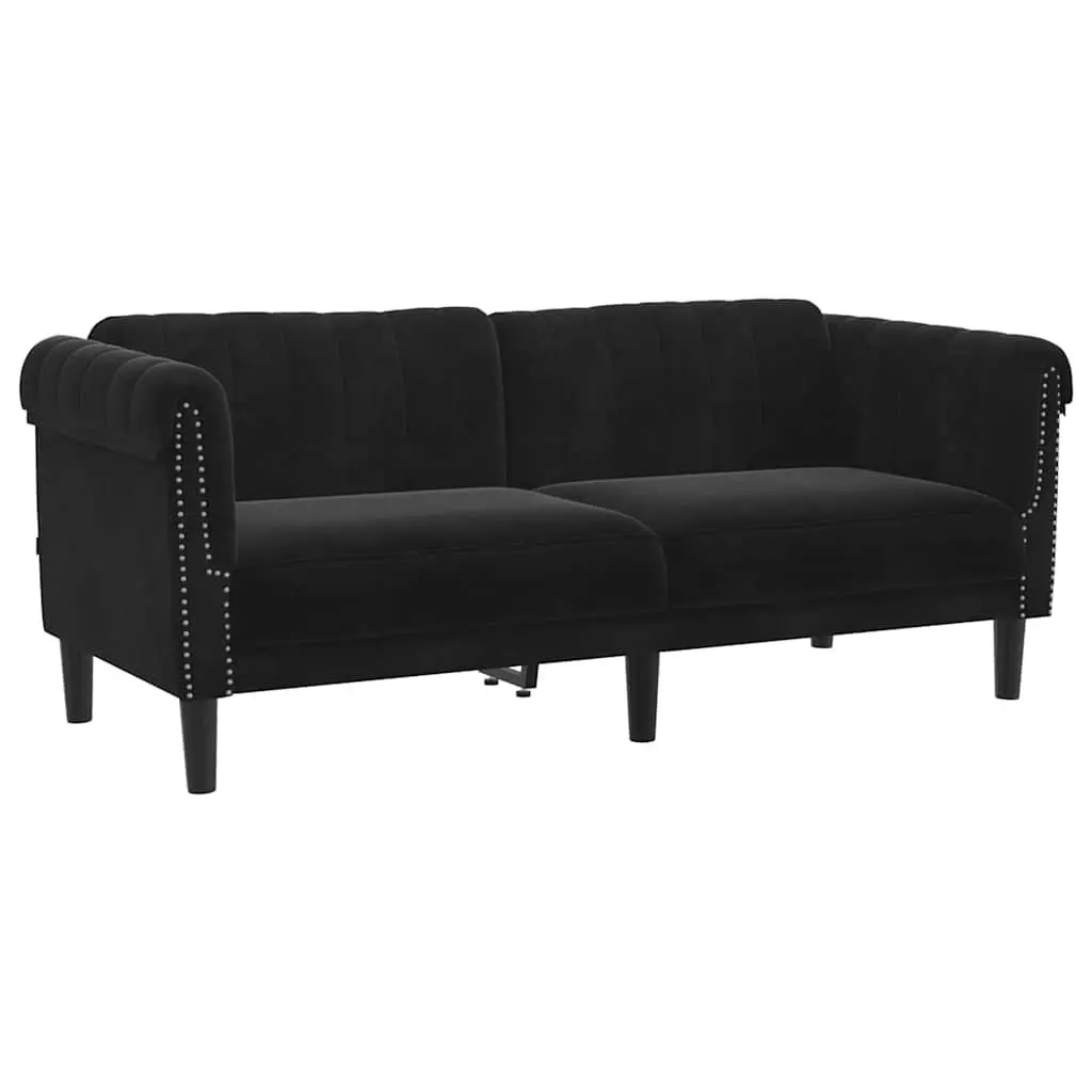 2-Seater Sofa Black Velvet Modern Living Room Couch Comfortable Padded Armrests