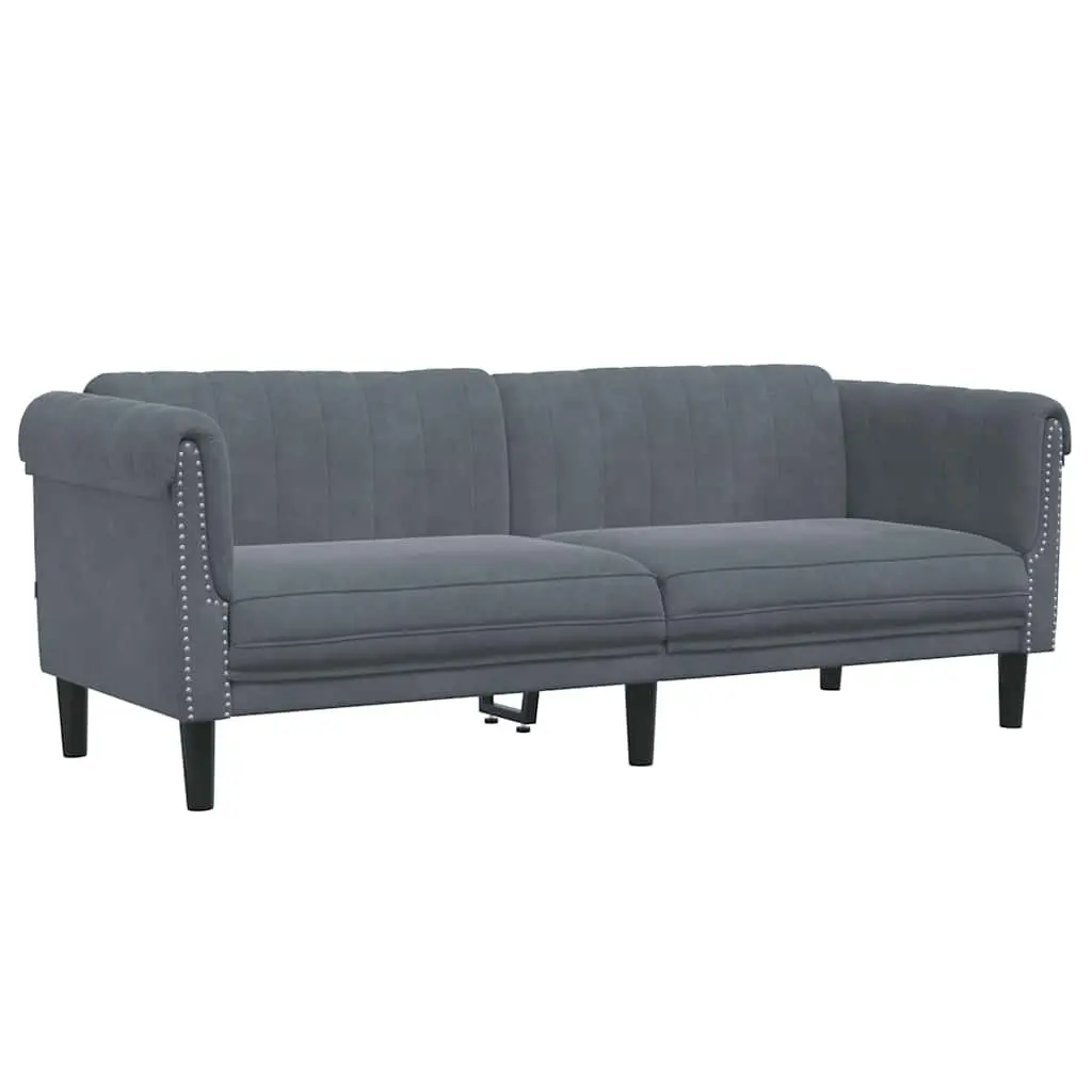 3-Seater Sofa Grey Velvet Upholstered Modern Couch