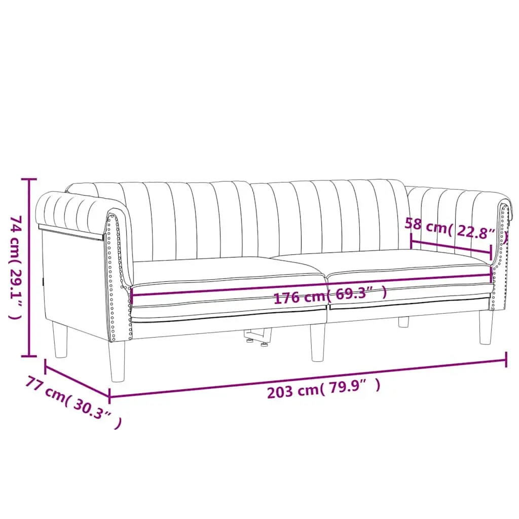 3-Seater Sofa Grey Velvet Upholstered Modern Couch