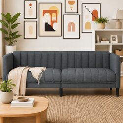 2-Seater Sofa Grey Fabric Living Room Couch Lounge Seat Modern Design