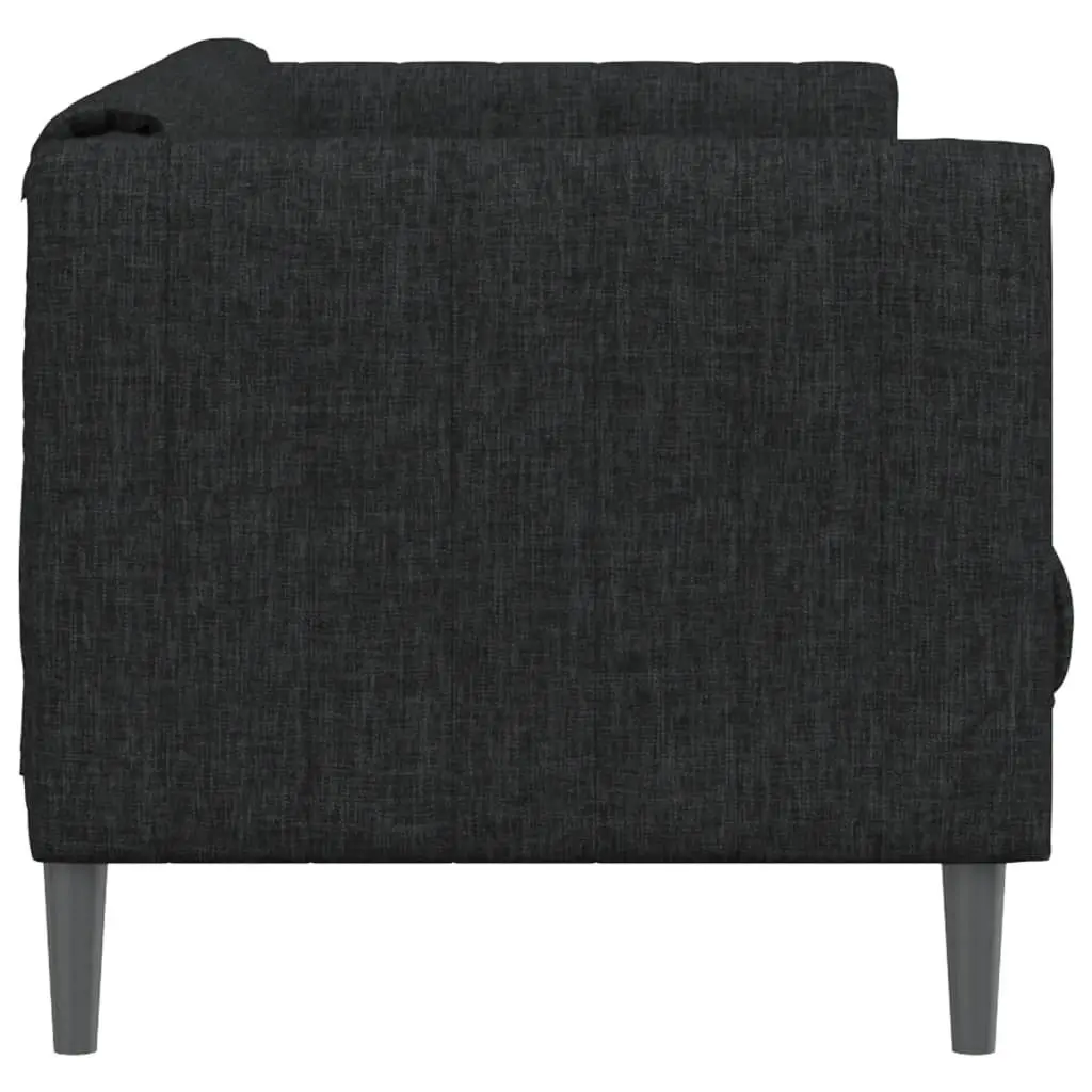 2-Seater Sofa Black Fabric Living Room Couch Comfortable Padded Armrests