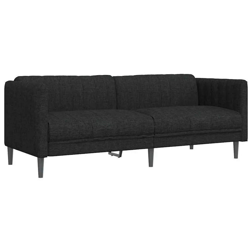 3-Seater Sofa Black Fabric Living Room Couch Comfortable Padded Armrests
