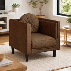Sofa Chair Brown Faux Suede Leather Armchair with Cushion Padded Seat Living