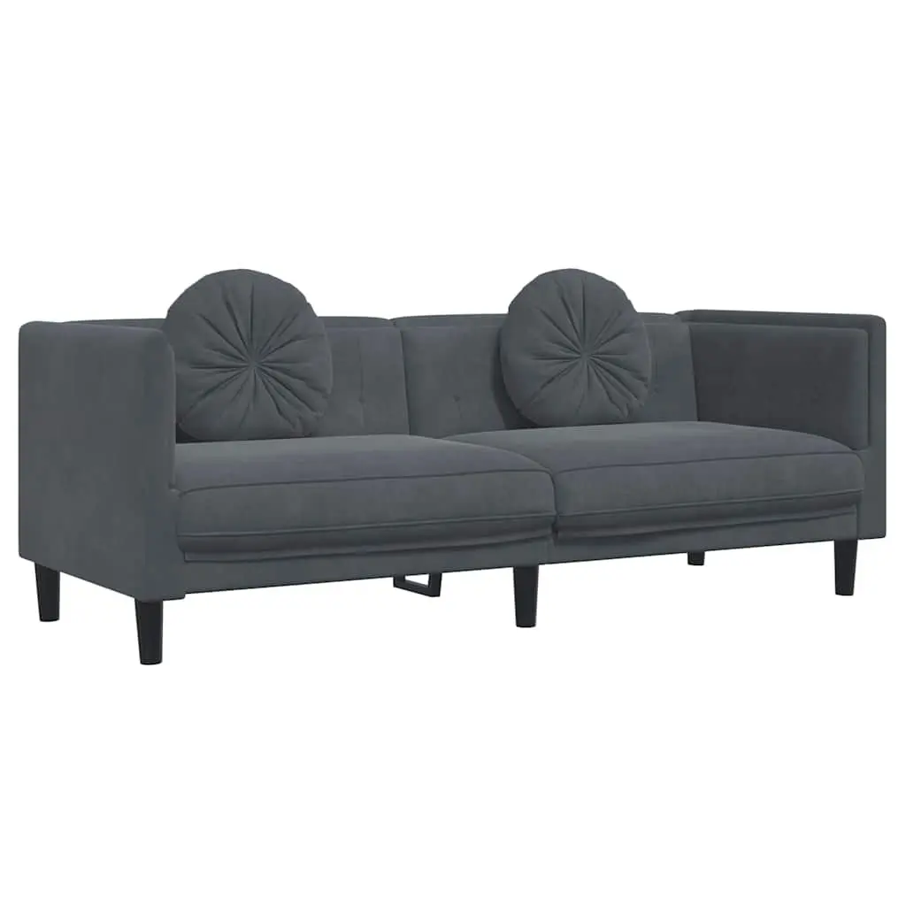 3-Seater Sofa Grey Velvet Cushions Living Room Couch Padded Armrests Backrest