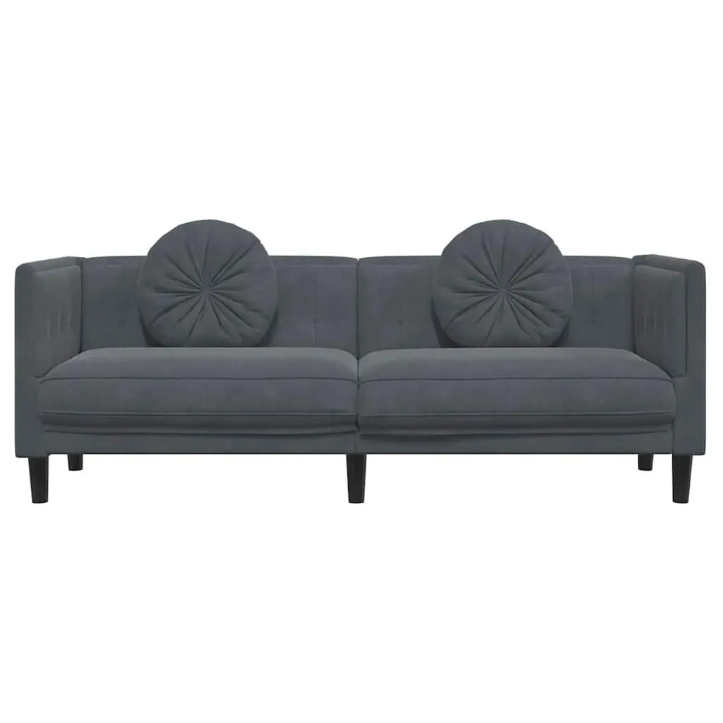 3-Seater Sofa Grey Velvet Cushions Living Room Couch Padded Armrests Backrest