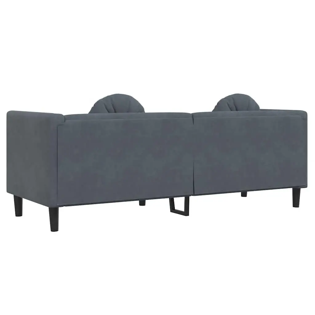 3-Seater Sofa Grey Velvet Cushions Living Room Couch Padded Armrests Backrest