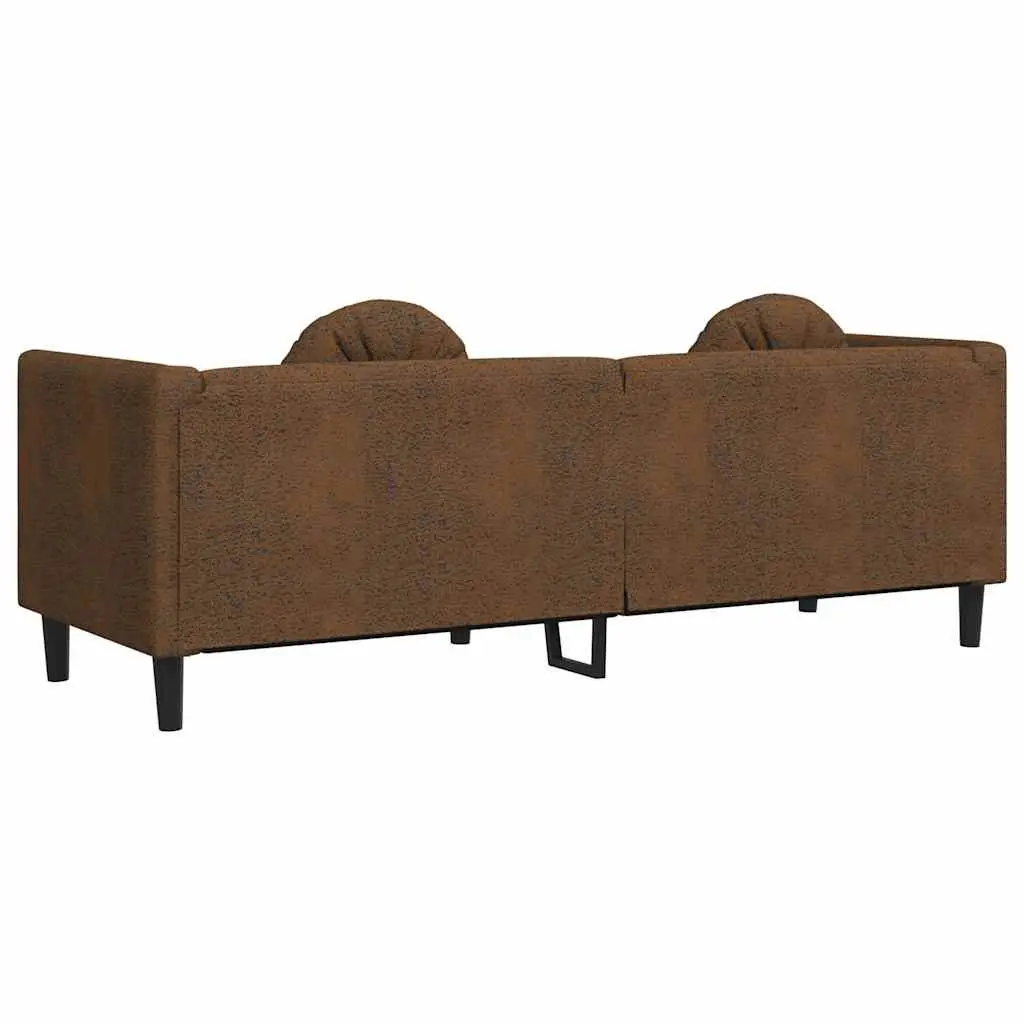 3-Seater Sofa Brown Faux Suede Leather Living Room Couch Padded Armrests