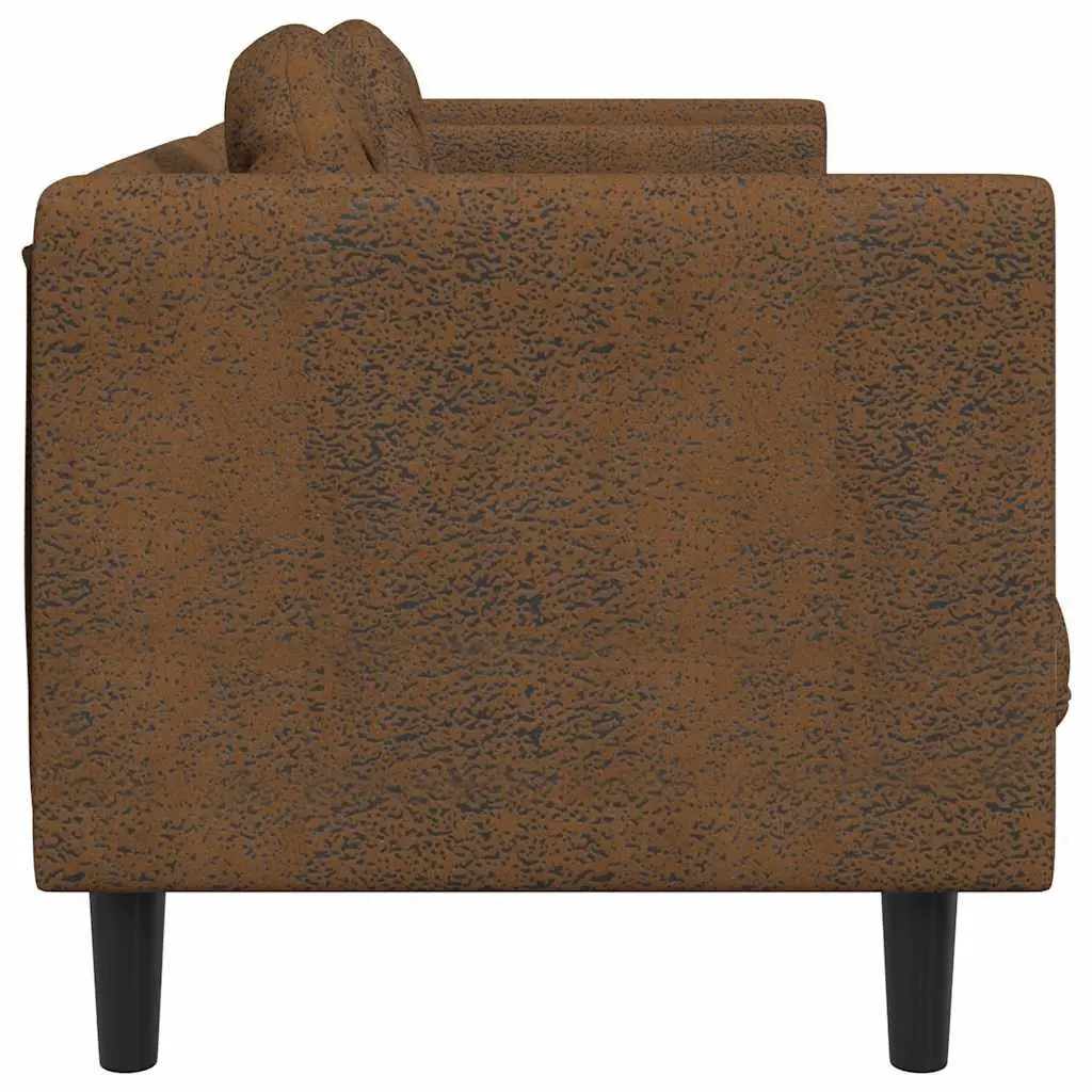 3-Seater Sofa Brown Faux Suede Leather Living Room Couch Padded Armrests