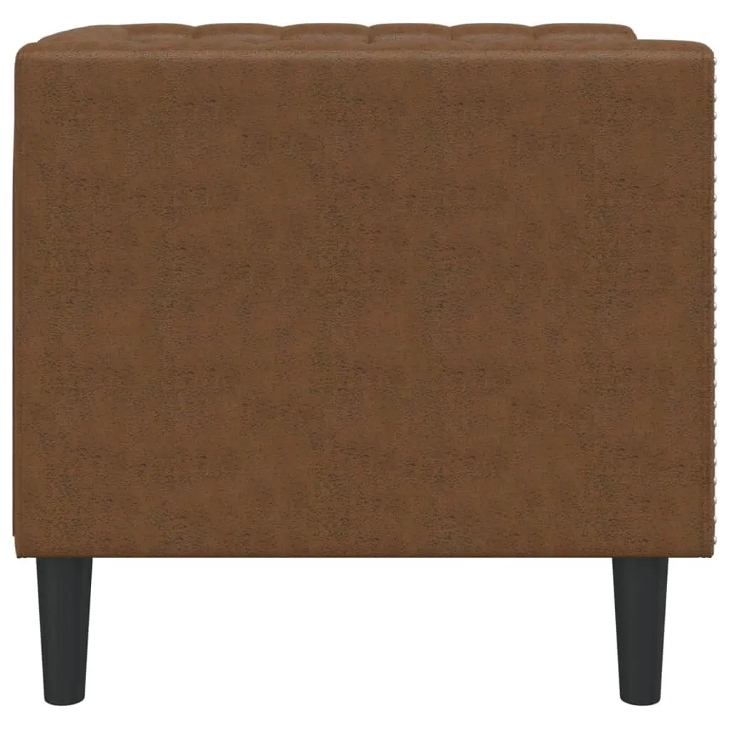 Chesterfield Sofa Chair Brown Button Tufted Faux Suede Leather Armchair