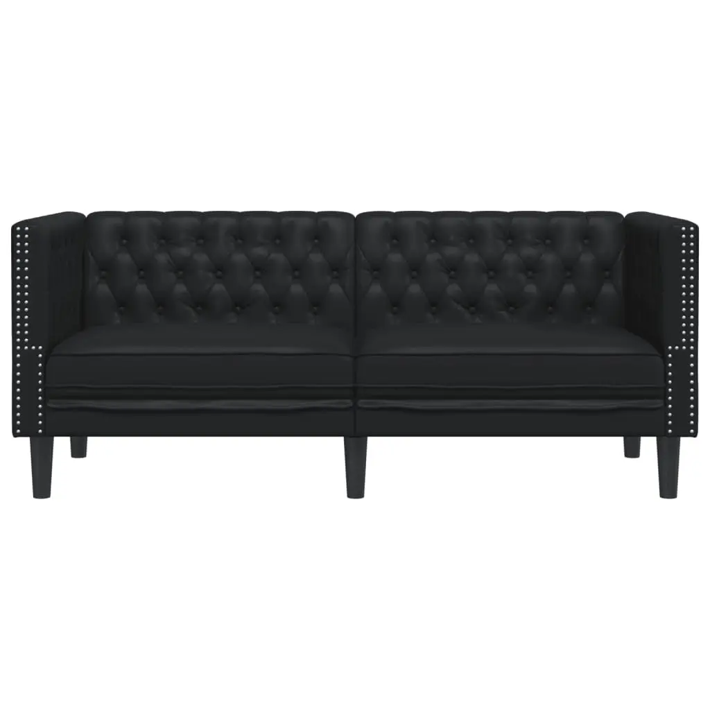 2-Seater Chesterfield Sofa Black Faux Leather Button Tufted