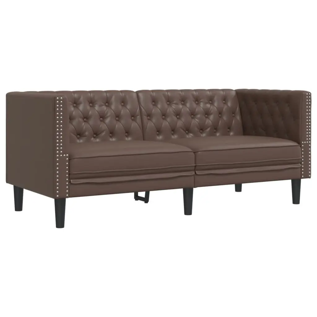 2-Seater Chesterfield Sofa Brown Faux Leather Button Tufted Armchair Living Room