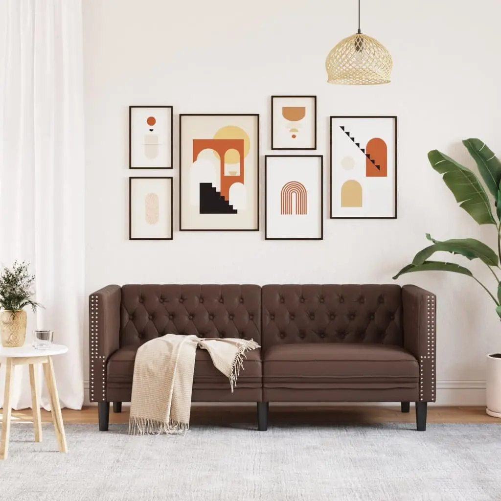 2-Seater Chesterfield Sofa Brown Faux Leather Button Tufted Armchair Living Room