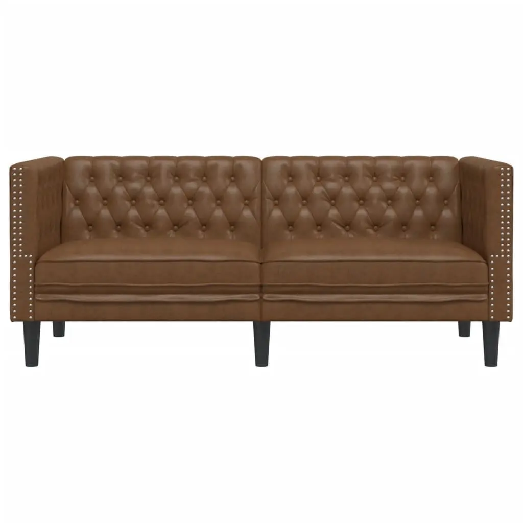 Chesterfield Sofa Brown Faux Suede Leather 2-Seater Button Tufted Armchair