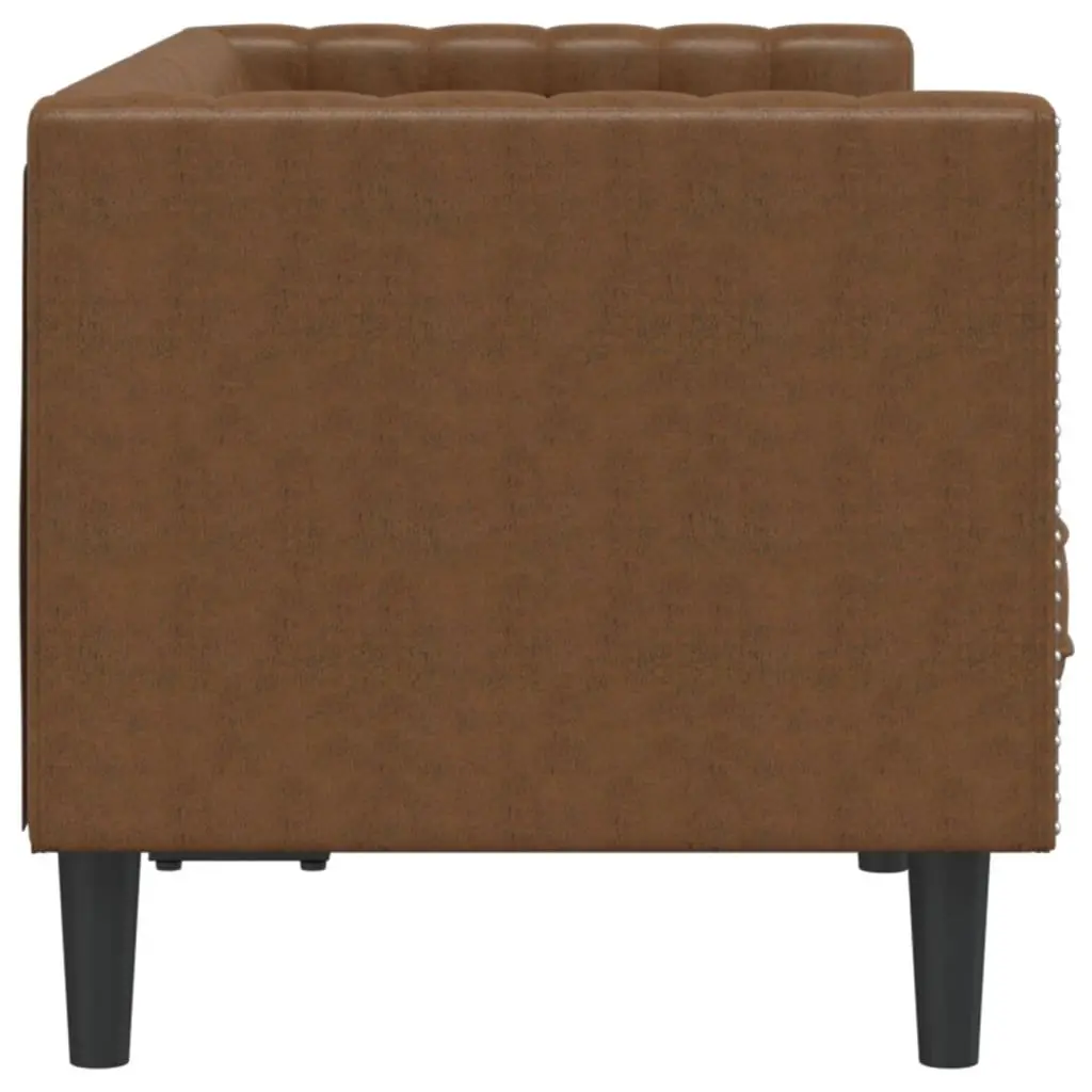 Chesterfield Sofa Brown Faux Suede Leather 2-Seater Button Tufted Armchair