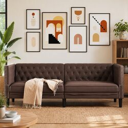 3-Seater Chesterfield Sofa Brown Faux Leather Button Tufted Living Room Couch