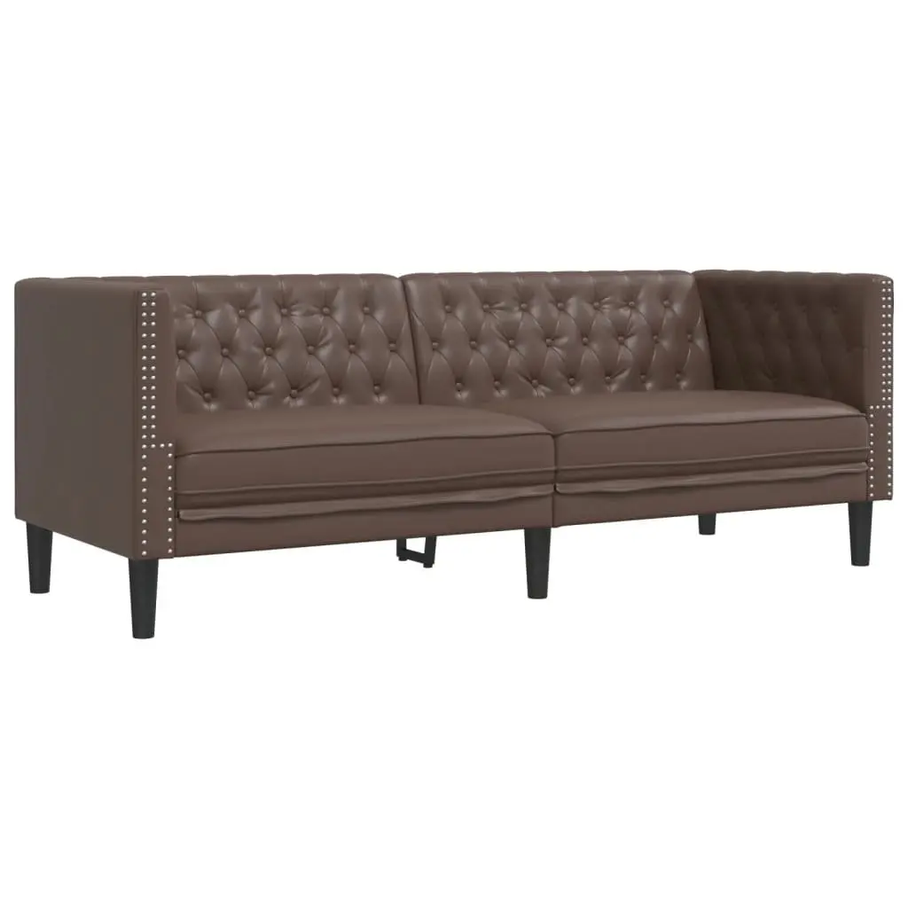 3-Seater Chesterfield Sofa Brown Faux Leather Button Tufted
