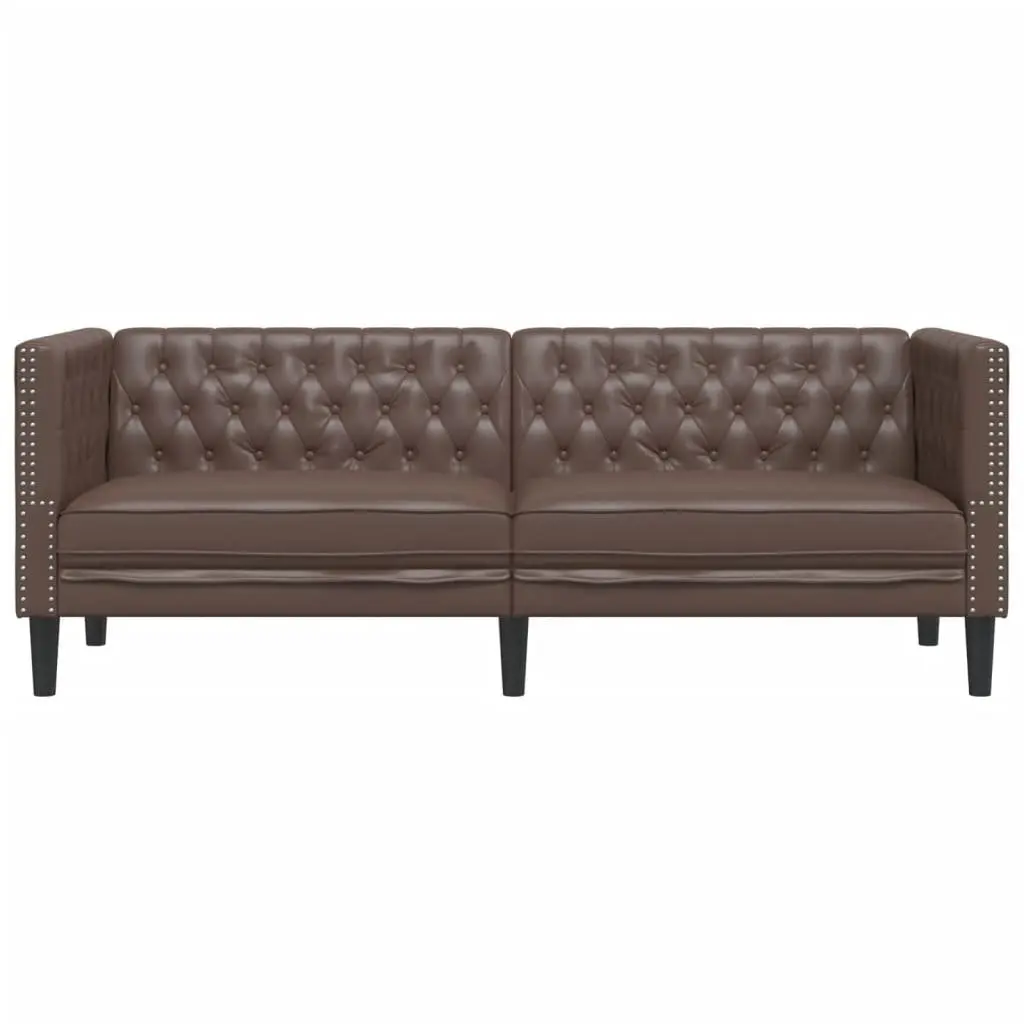 3-Seater Chesterfield Sofa Brown Faux Leather Button Tufted