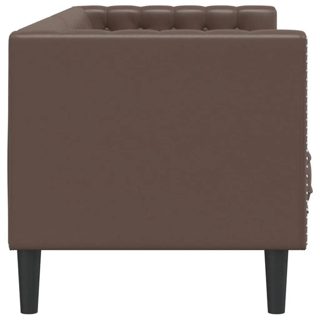 3-Seater Chesterfield Sofa Brown Faux Leather Button Tufted