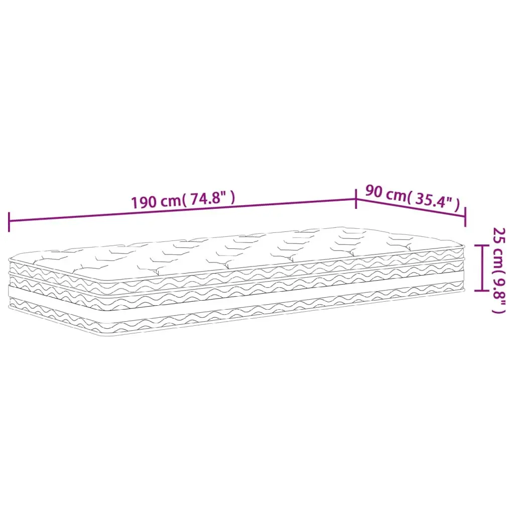 Pocket Spring Mattress Medium Firm 90x190 cm White Bedroom Sleep Foam Support