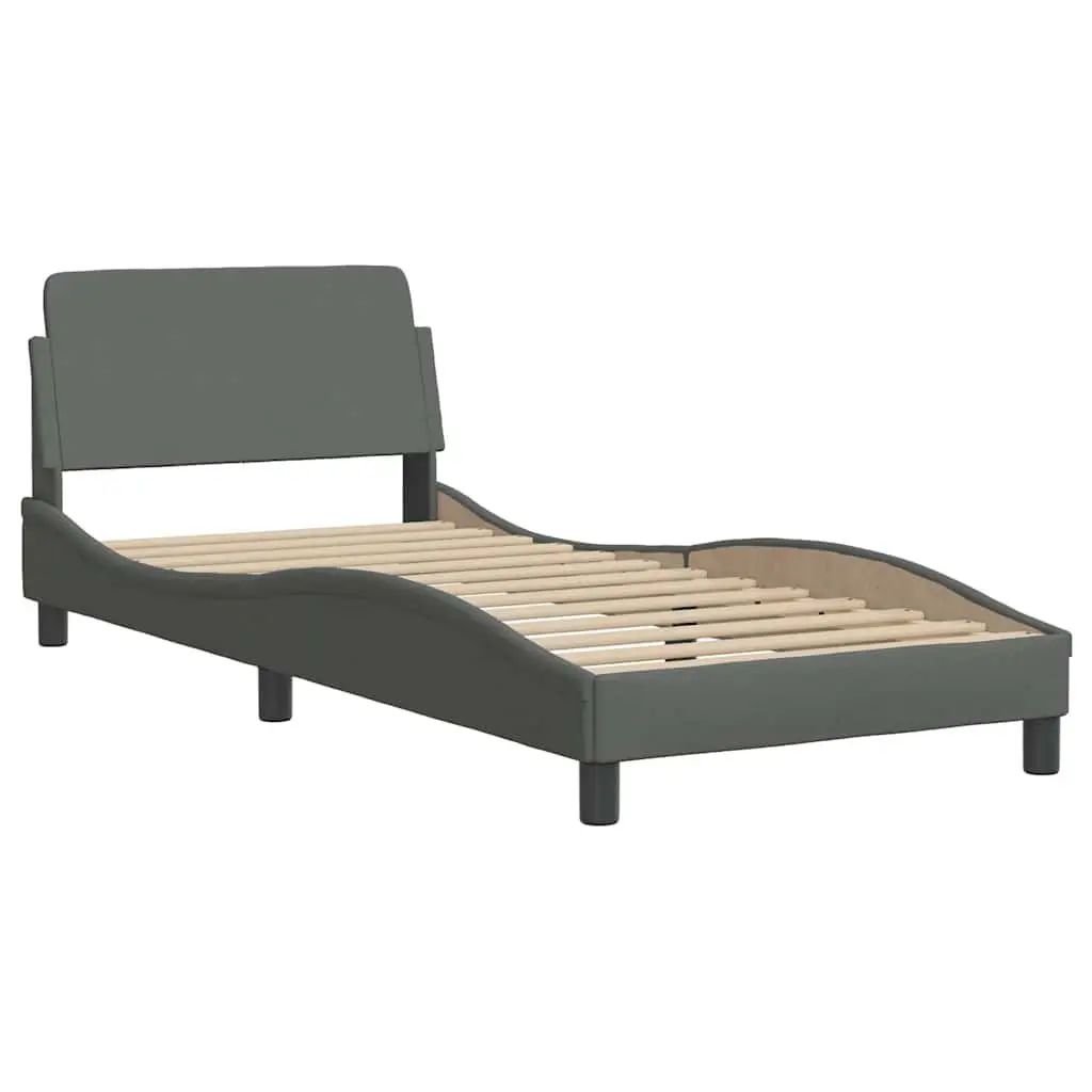 Bed Frame Grey 90x190 cm Fabric Headboard Bedroom Furniture Slats Support