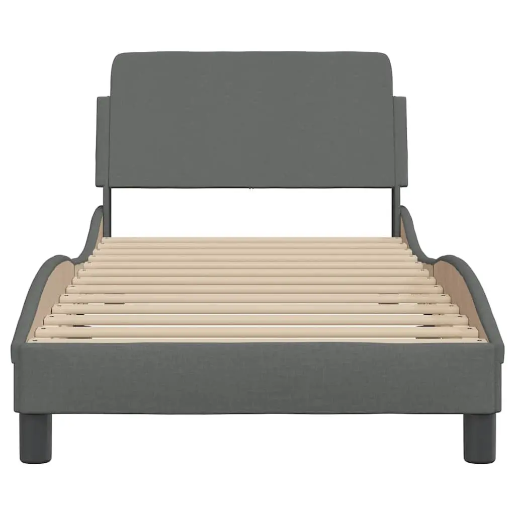 Bed Frame Grey 90x190 cm Fabric Headboard Bedroom Furniture Slats Support