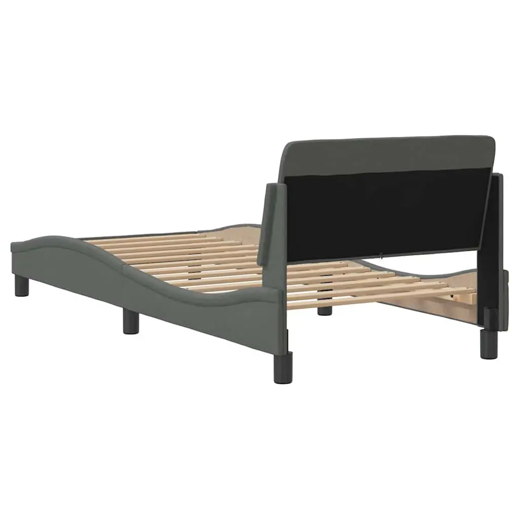 Bed Frame Grey 90x190 cm Fabric Headboard Bedroom Furniture Slats Support